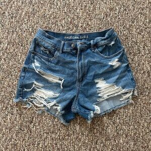 American Eagle Outfitters Women's Ripped Blue Jean Shorts